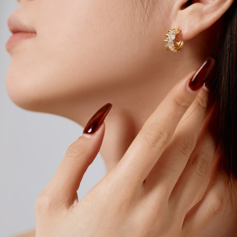 Wholesale New S925 Sterling Silver Women's Pleated Zirconia Inlay Design Earrings